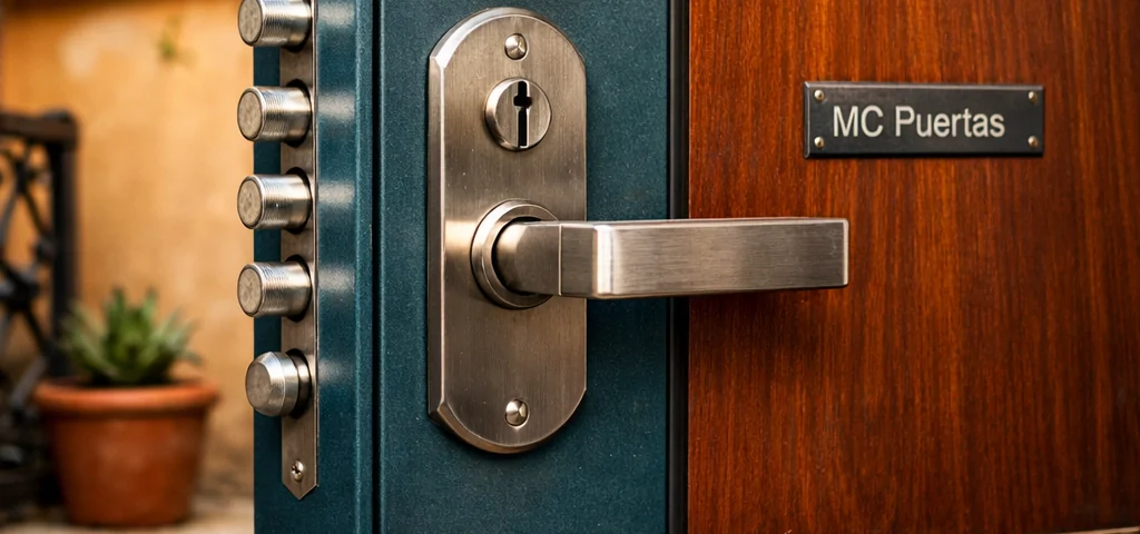 Puerta acorazada de acero teal y madera de caoba en una casa de Barcelona. Encuentra las mejores ofertas para puertas acorazadas en la zona de Barcelona. Puerta acorazada de acero teal y madera de caoba en una casa de Barcelona. Encuentra las mejores ofertas para puertas acorazadas en la zona de Barcelona.