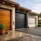 Escena residencial con tres puertas de garaje; ideal para comunidades de vecinos. Cuales son las mejores puertas de garaje para comunidades de vecinos.