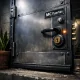 Puerta acorazada detallada en un pasillo oscuro; busca donde comprar puertas acorazadas con instalación incluida en Barcelona.
