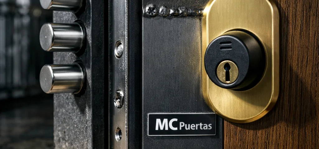 Entrada blindada en Barcelona con cerraduras y refuerzos, ideal para comparar las mejores puertas blindadas en Barcelona para seguridad residencial.