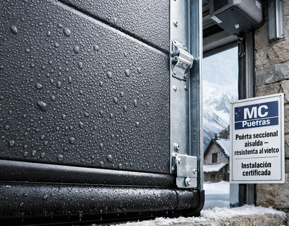Puerta seccional aislada en casa pirenaica nevada, con sellos y herrajes resistentes: Que puerta de garaje es mejor para climas extremos en Espana