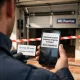 Técnico documenta una avería en garaje español; móvil muestra servicios urgentes. Donde puedo encontrar servicios de emergencia para reparar puertas de garaje en Espana