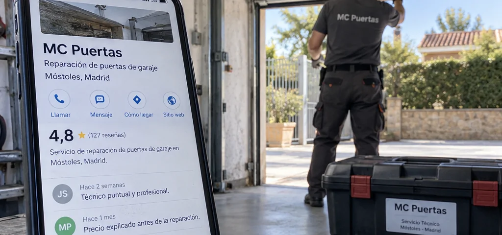 Mu00f3vil con reseu00f1as de reparaciu00f3n de garajes en Mu00f3stoles; tu00e9cnico desenfocado y presupuesto. Que servicios de reparacion de puertas de garaje tienen las mejores resenas en Espana
